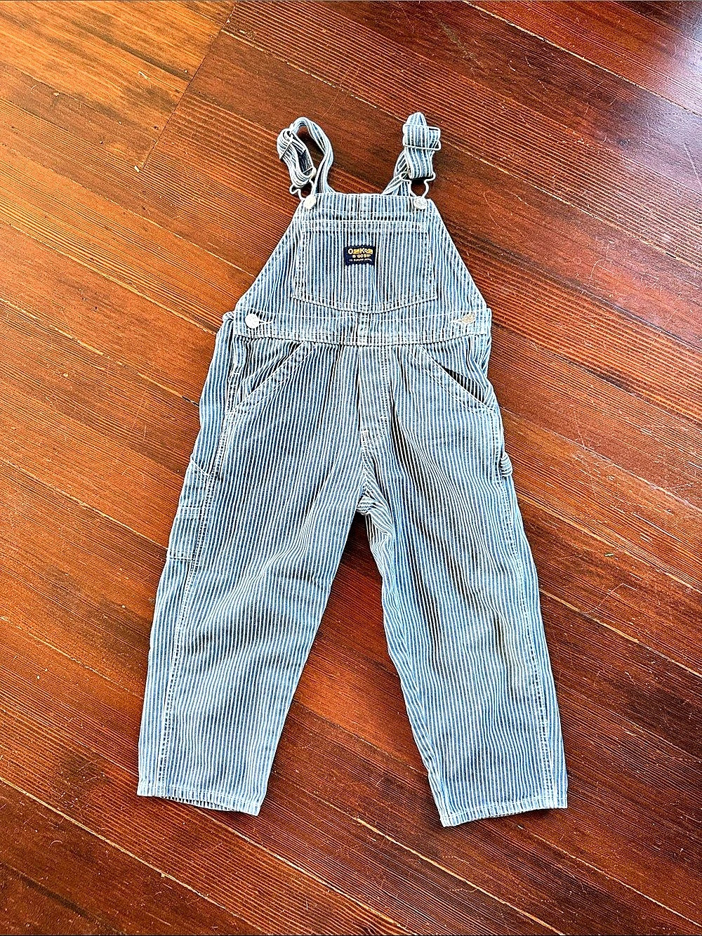 Vintage OshKosh B'gosh Blue & White Striped Toddler Overalls